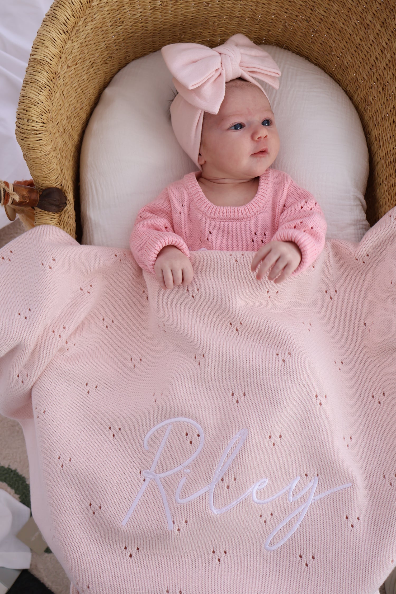 FRILL POINTELLE BABY BLANKET | BABY PINK