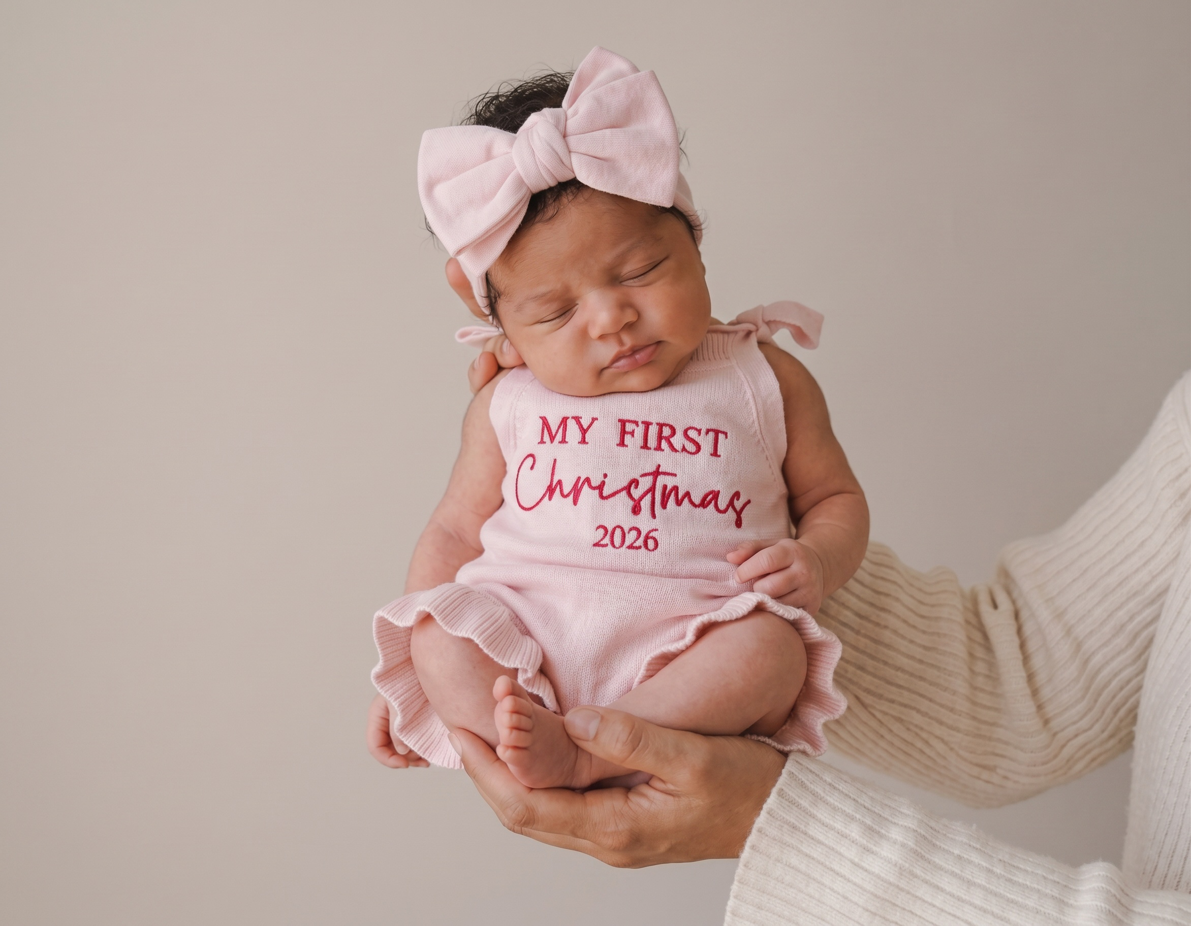 FRILL TIE ROMPER | MY FIRST CHRISTMAS 2026 | BABY PINK