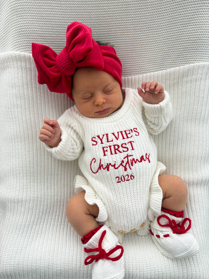 PERSONALISED FIRST CHRISTMAS FRILL LEG ROMPER | MILK