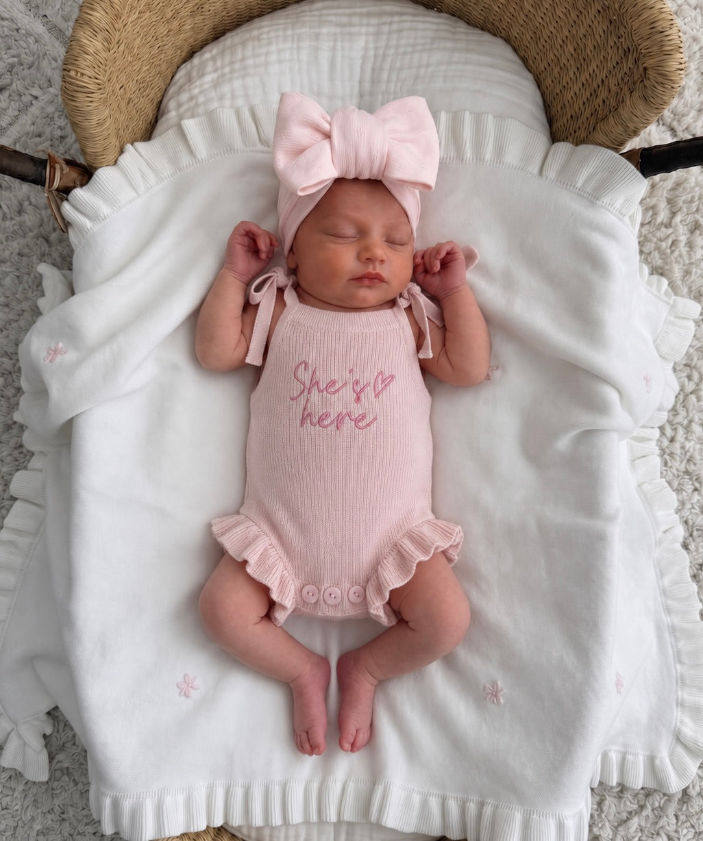 THIN RIB FRILL ROMPER - BABY PINK