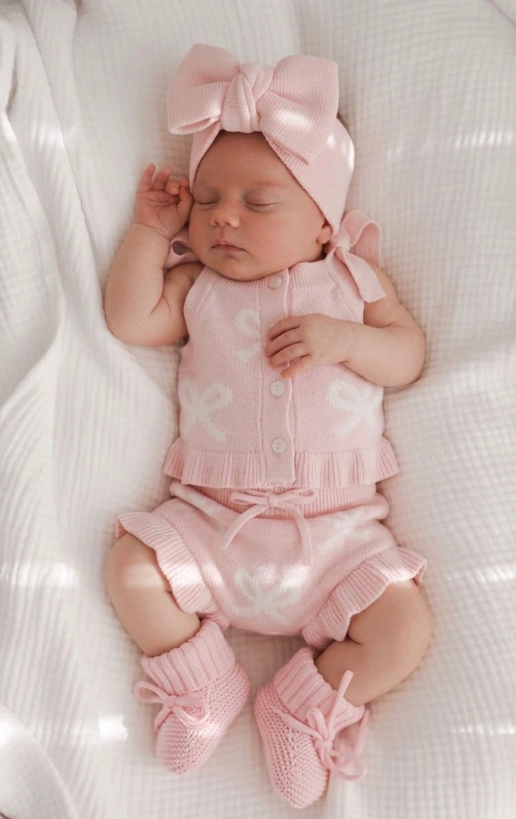 BOW KNIT SET | TOP + BLOOMERS | BABY PINK