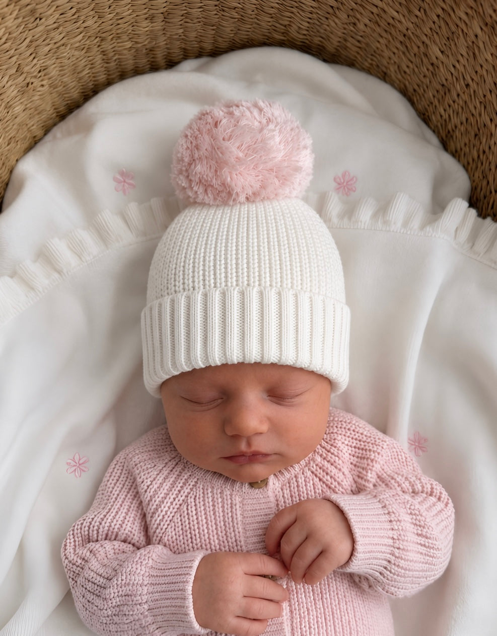 CUFF KNIT BEANIE | MILK + BABY PINK