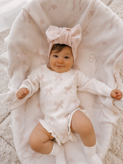 FRILL ROMPER | MILK + BABY PINK BOWS