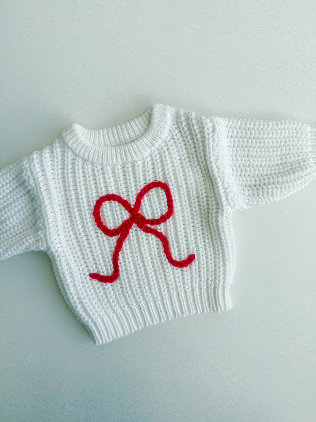 CHUNKY KNIT JUMPER | MILK - RED BOW