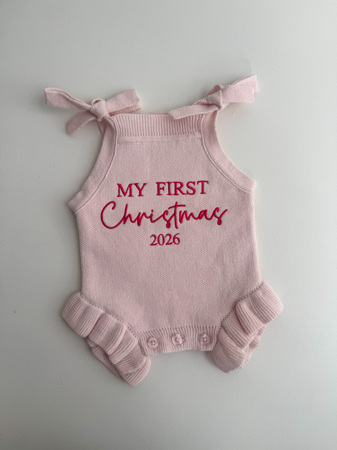 FRILL TIE ROMPER | MY FIRST CHRISTMAS 2026 | BABY PINK