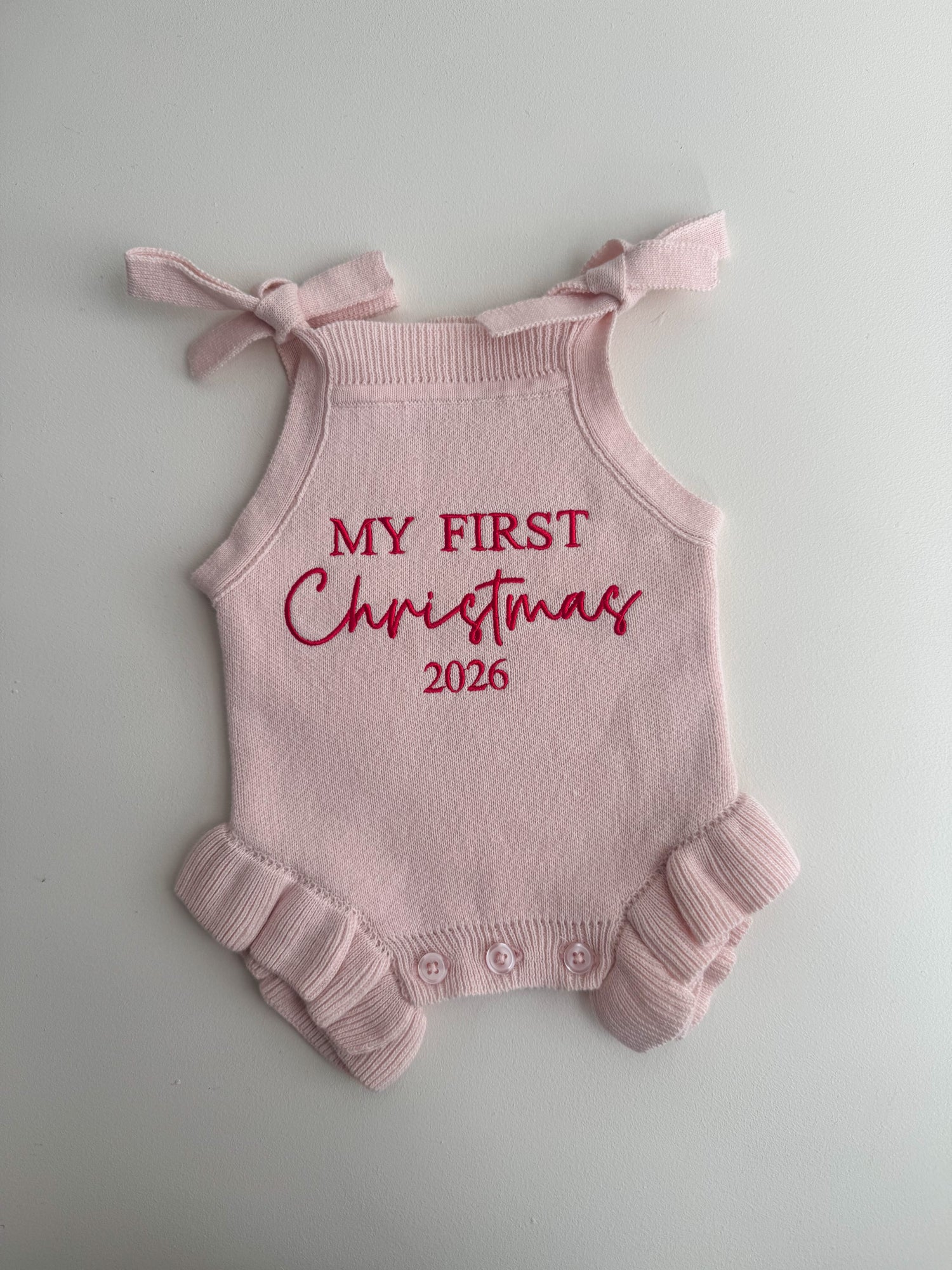 FRILL TIE ROMPER | MY FIRST CHRISTMAS 2026 | BABY PINK