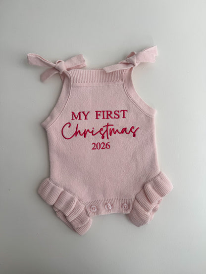 FRILL TIE ROMPER | MY FIRST CHRISTMAS 2026 | BABY PINK