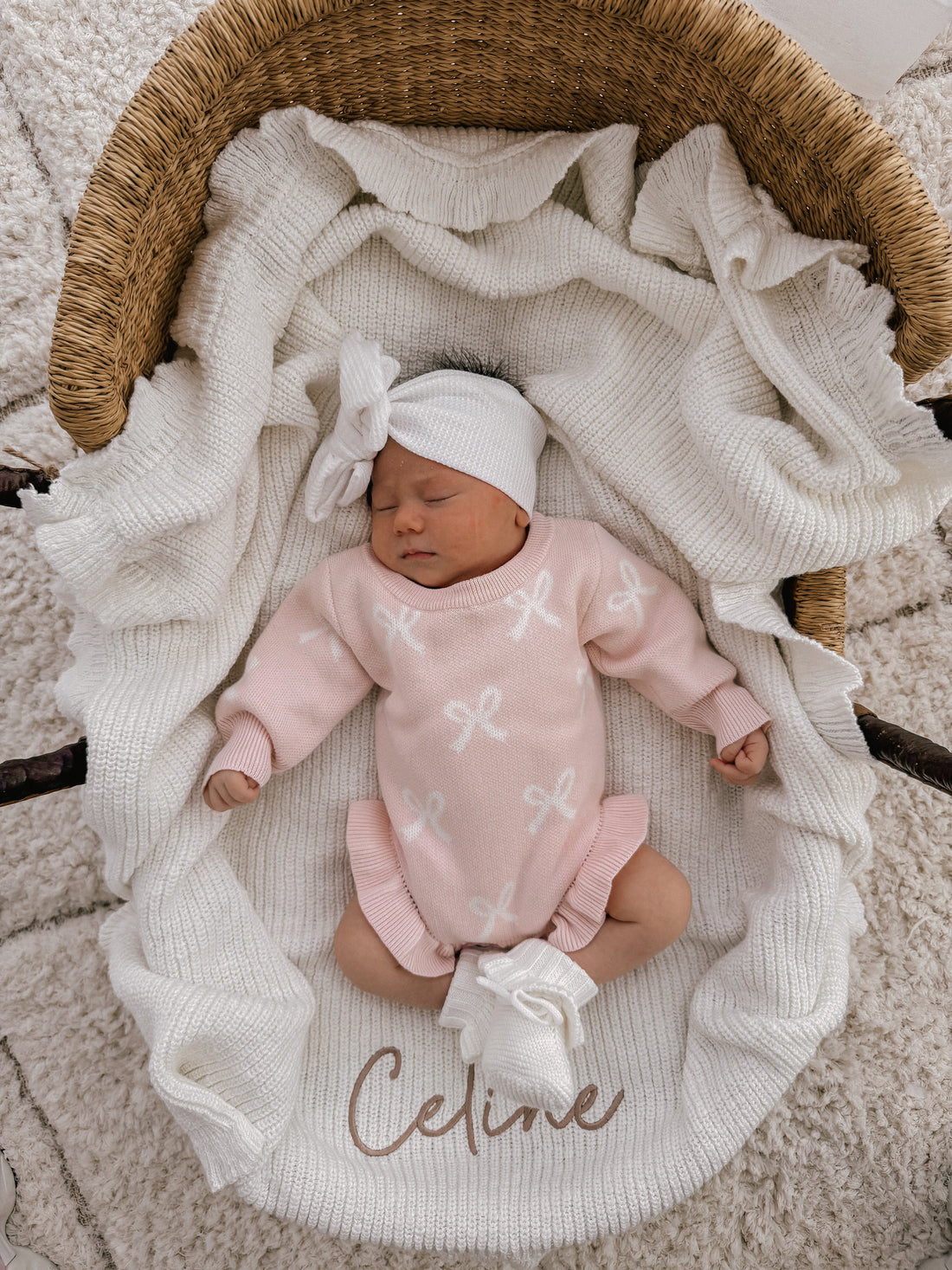 TEXTURED FRILL COTTON BLANKET | SNOW