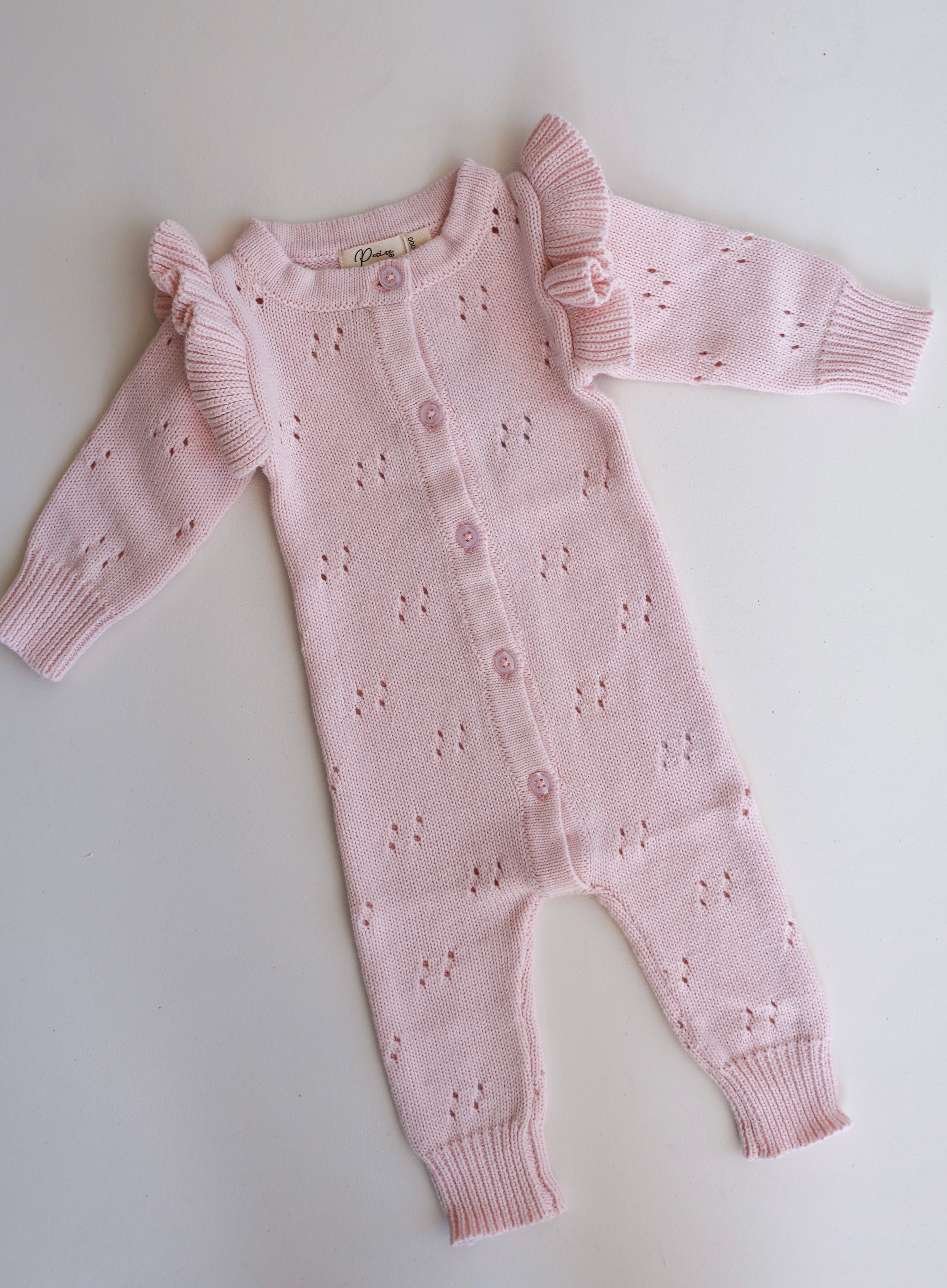 LONG POINTELLE FLUTTER ROMPER | BABY PINK