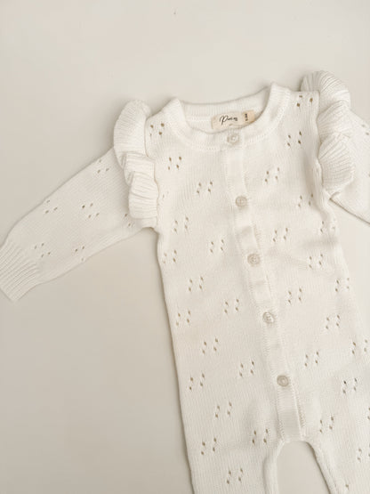 LONG POINTELLE FLUTTER ROMPER | MILK