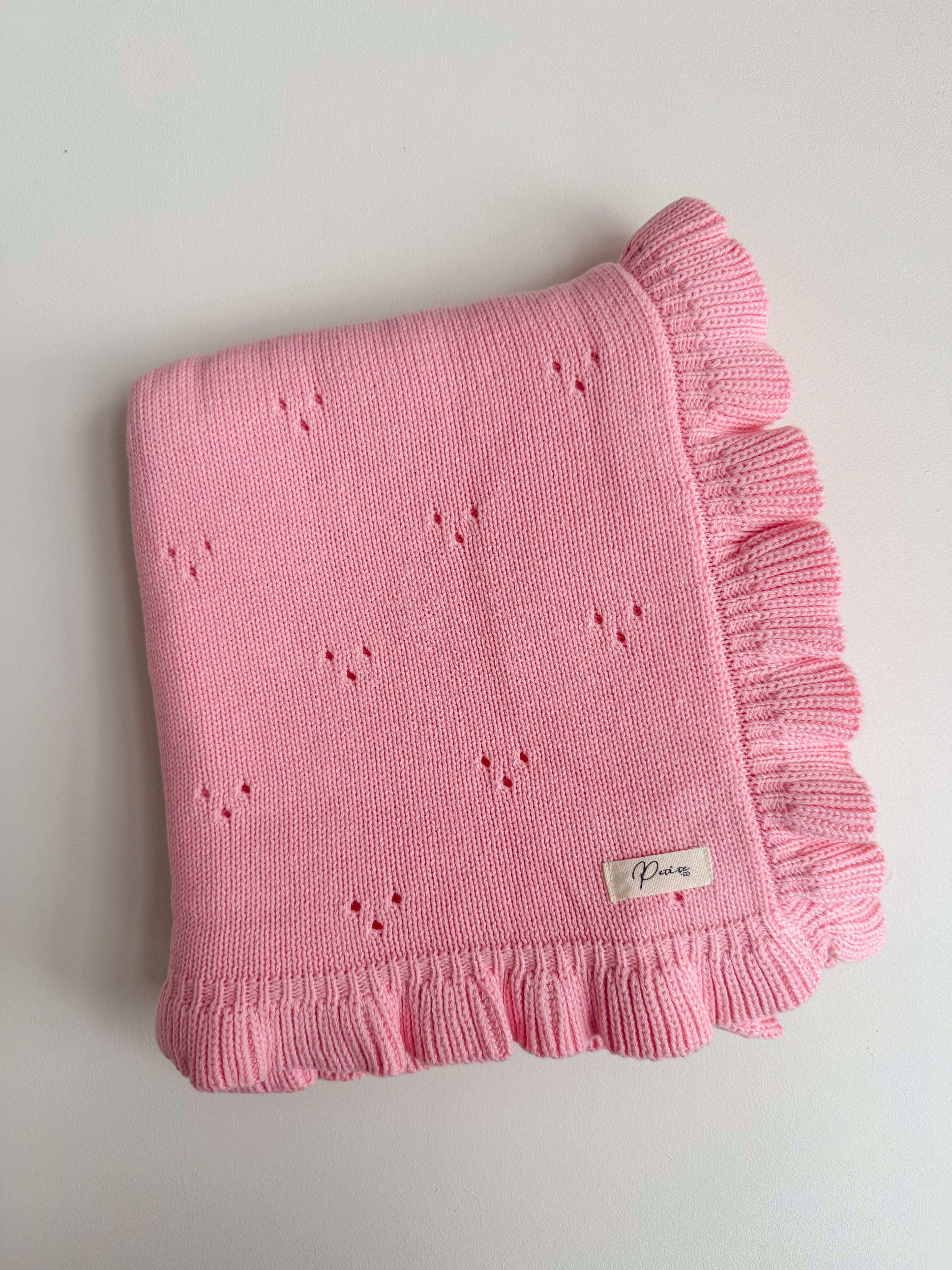 FRILL POINTELLE BABY BLANKET | BUBBLEGUM PINK