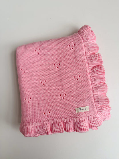 FRILL POINTELLE BABY BLANKET | BUBBLEGUM PINK