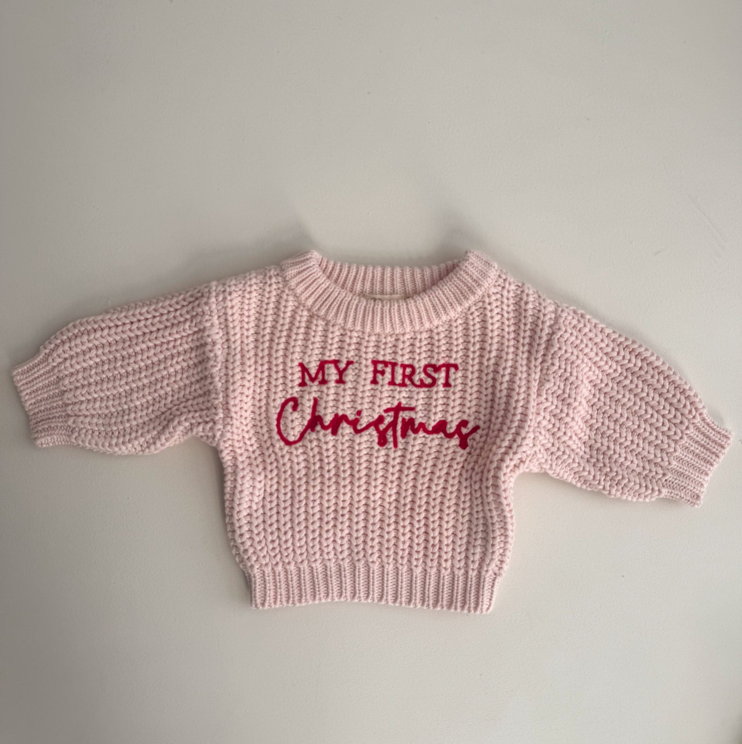 CHUNKY KNIT JUMPER | MY FIRST CHRISTMAS | BABY PINK