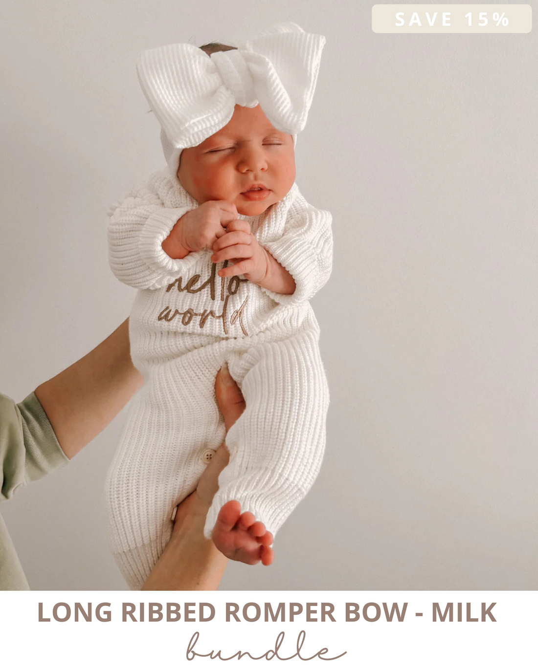 Long Ribbed Romper Bow Bundle | Milk