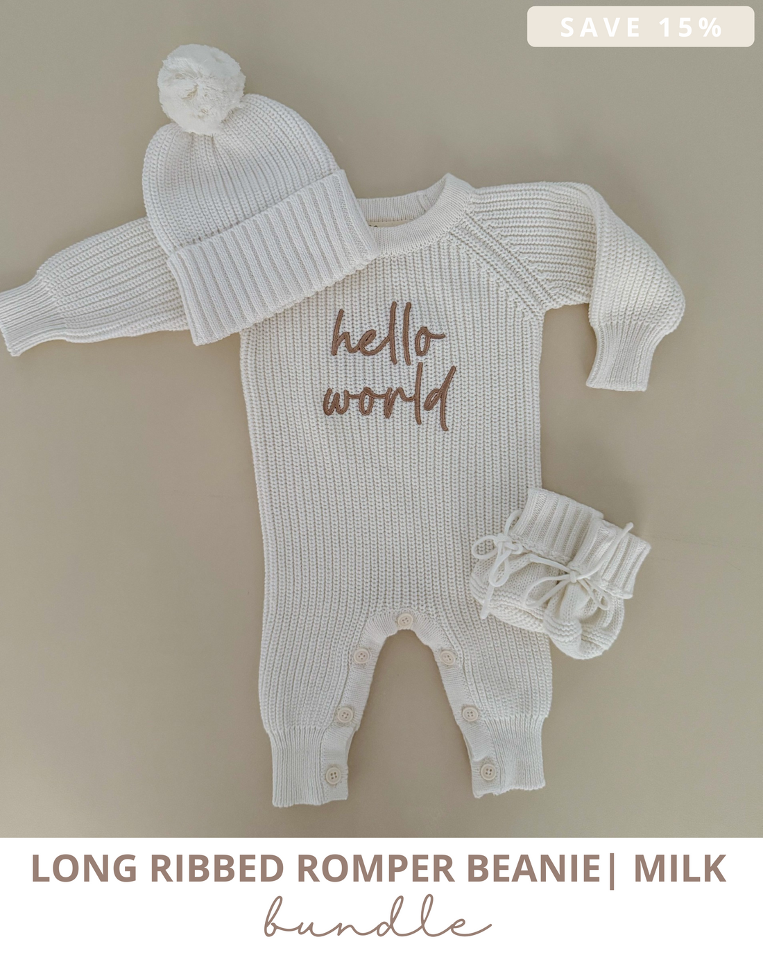 Long Ribbed Romper Beanie Bundle | Milk