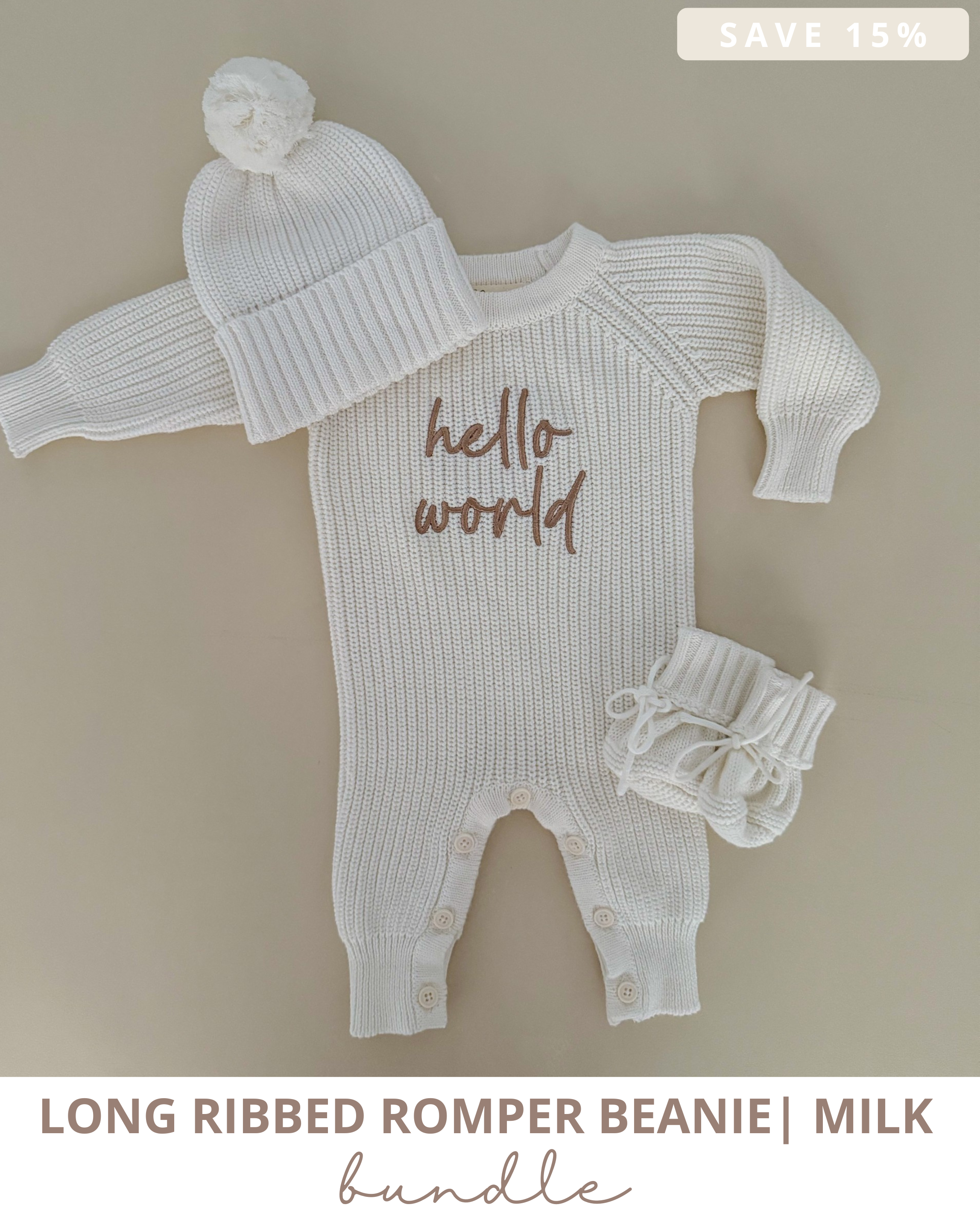 Long Ribbed Romper Beanie Bundle | Milk