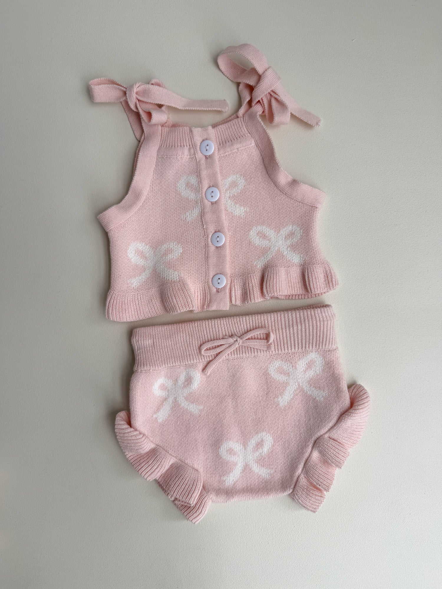 BOW KNIT SET | TOP + BLOOMERS | BABY PINK