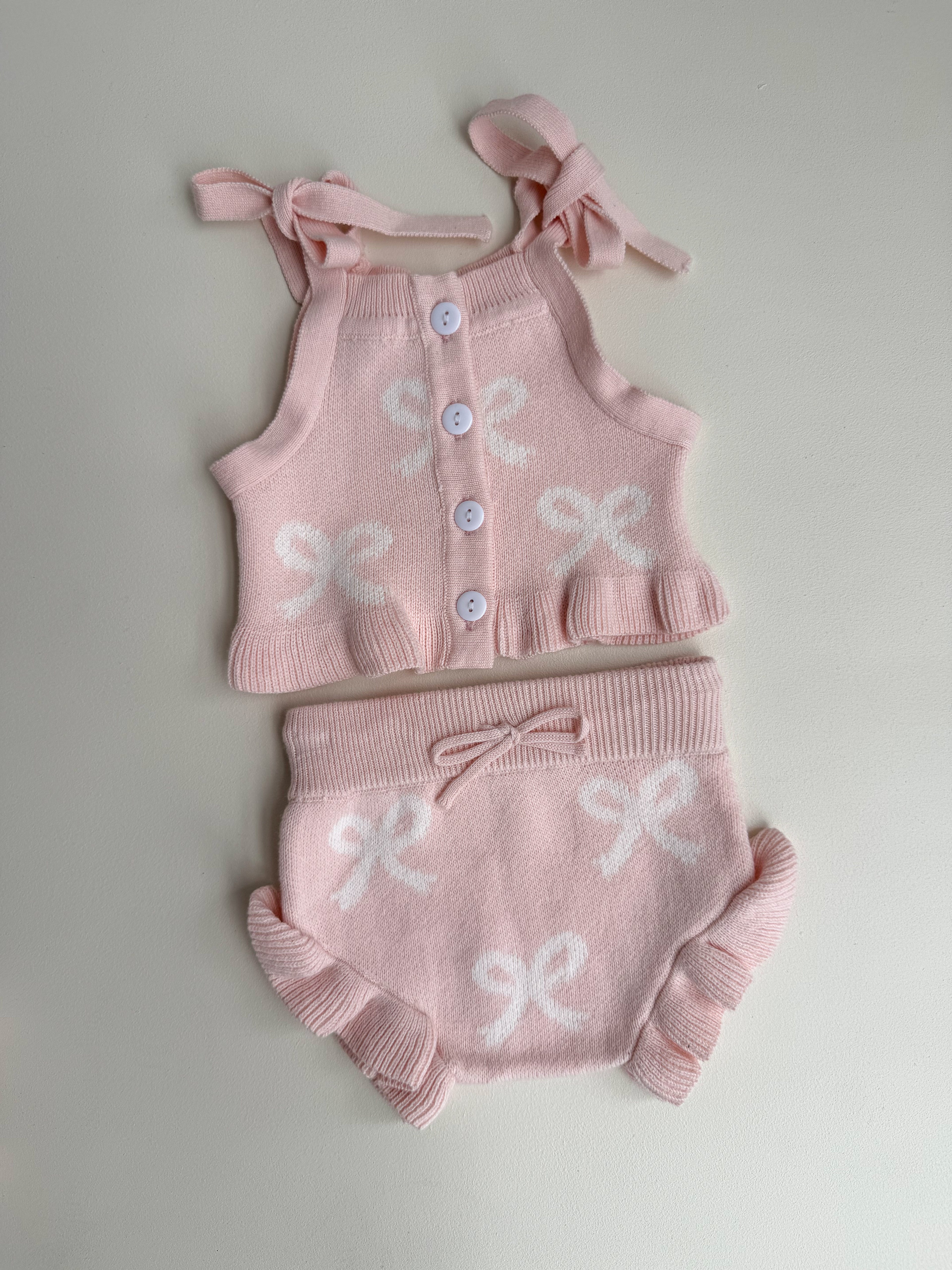 BOW KNIT SET | TOP + BLOOMERS | BABY PINK