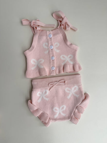BOW KNIT SET | TOP + BLOOMERS | BABY PINK