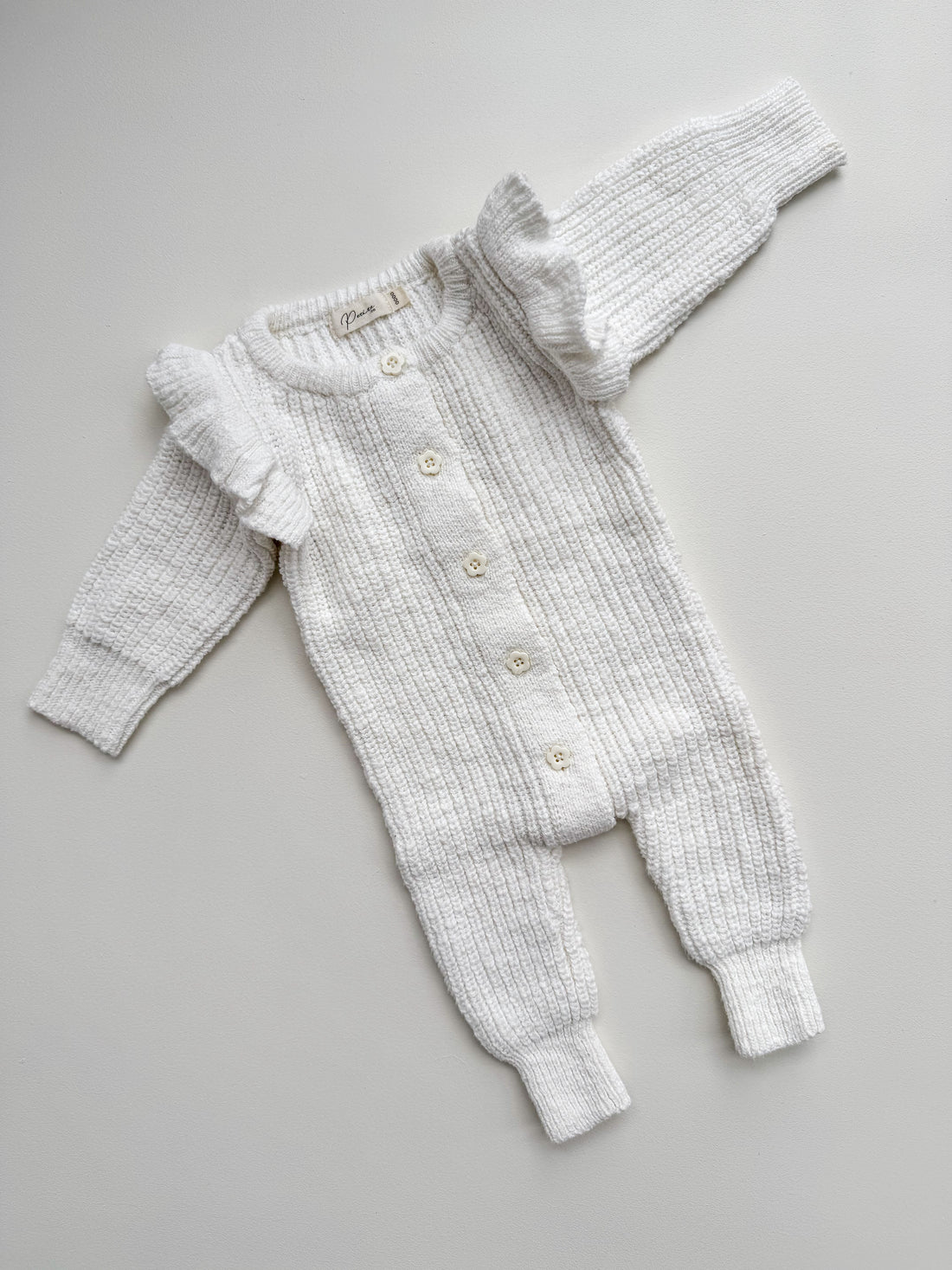 TEXTURED FLUTTER COTTON LONG ROMPER | SNOW