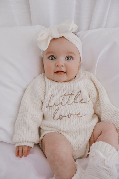 LITTLE LOVE - CHUNKY TEXTURED KNIT ROMPER | SNOW