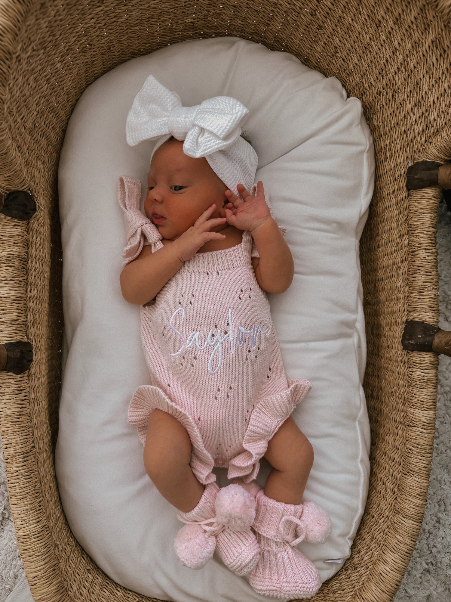 POINTELLE FRILL TIE ROMPER | BABY PINK