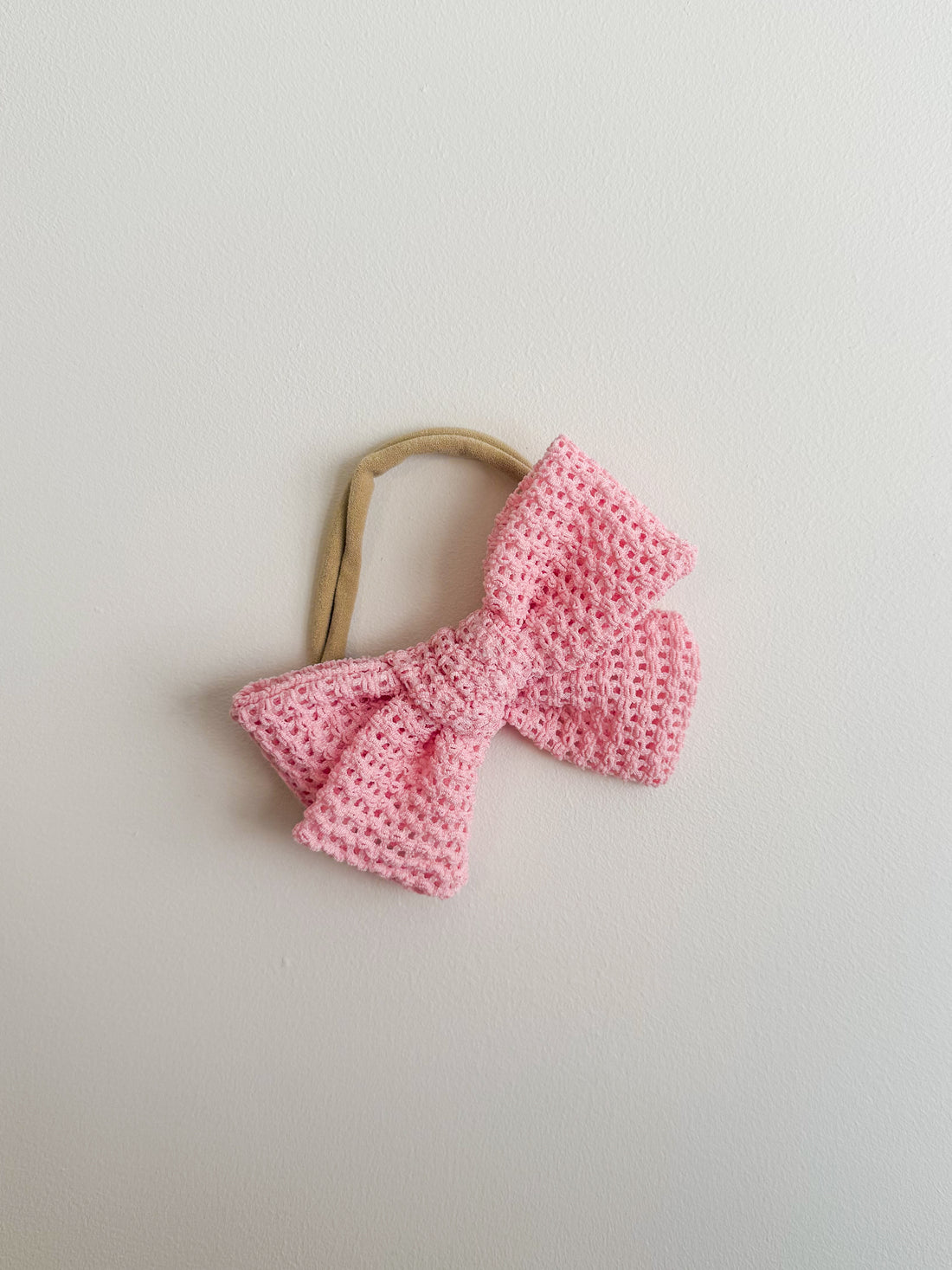 MINI ELISSA WAFFLE KNIT BOW HEADBAND - PINK