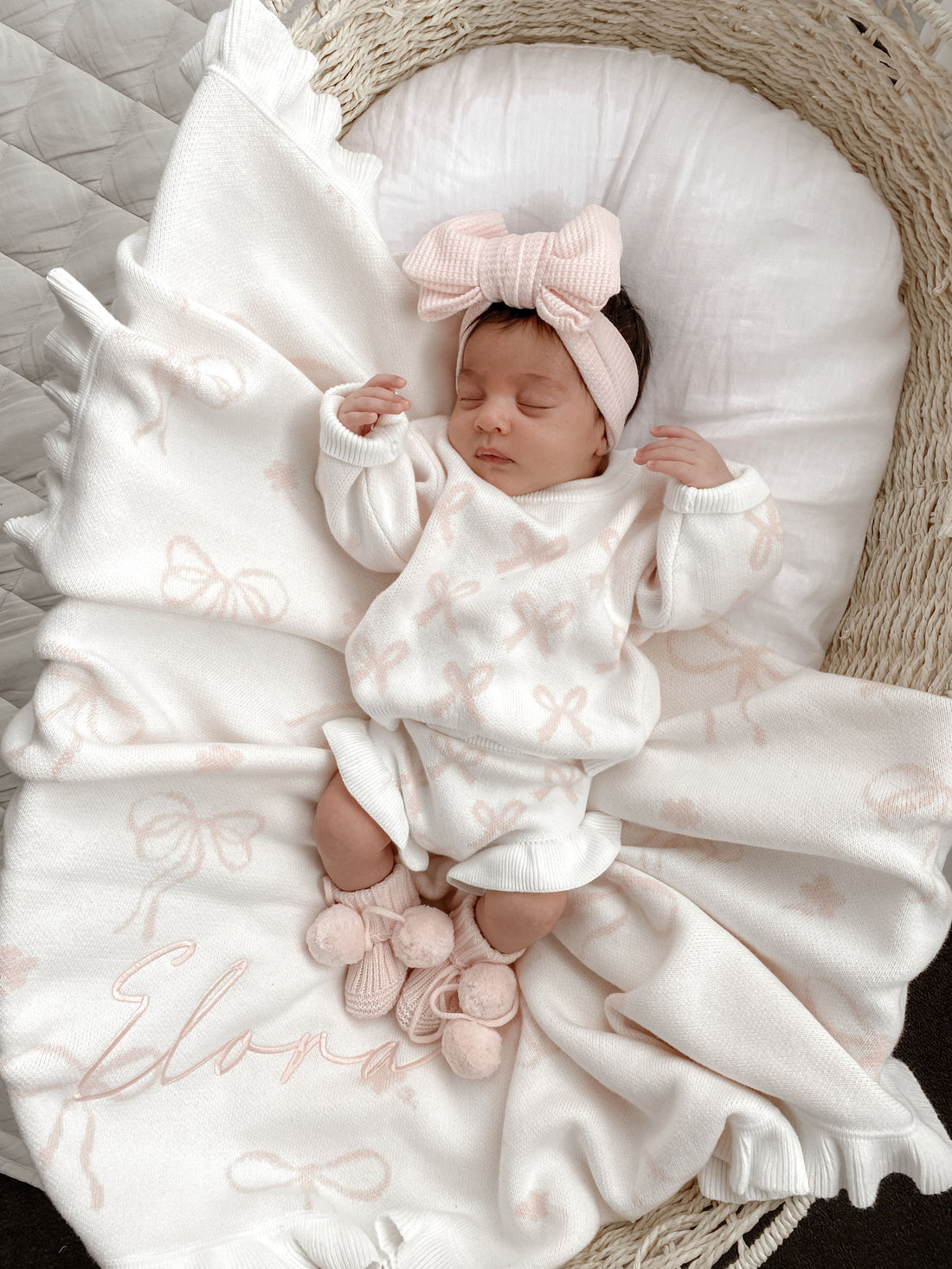 BOW JUMPER | MILK + BABY PINK BOWS