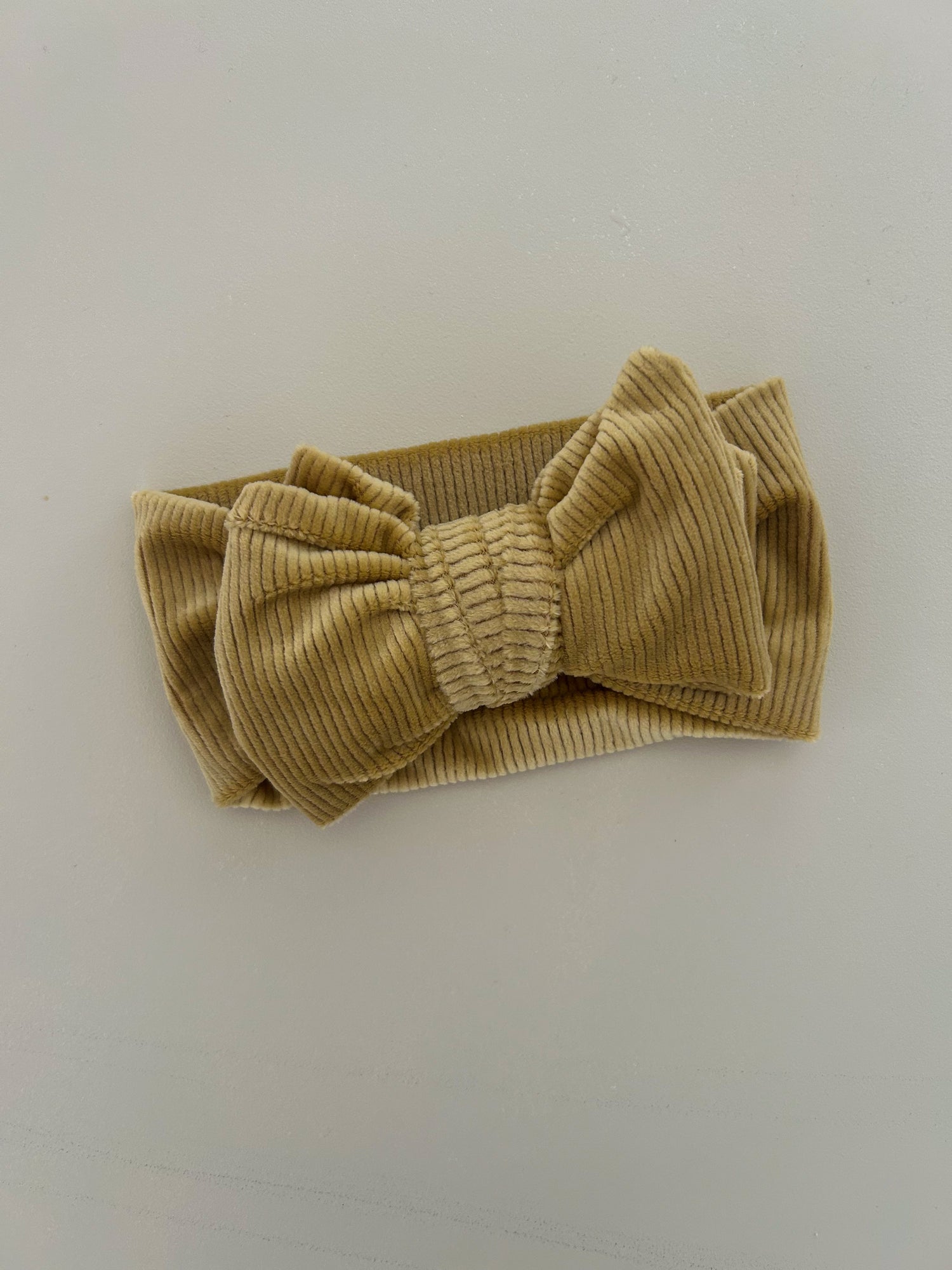 CHUNKY VELVET RIBBED BOW HEADBAND - GOLDEN