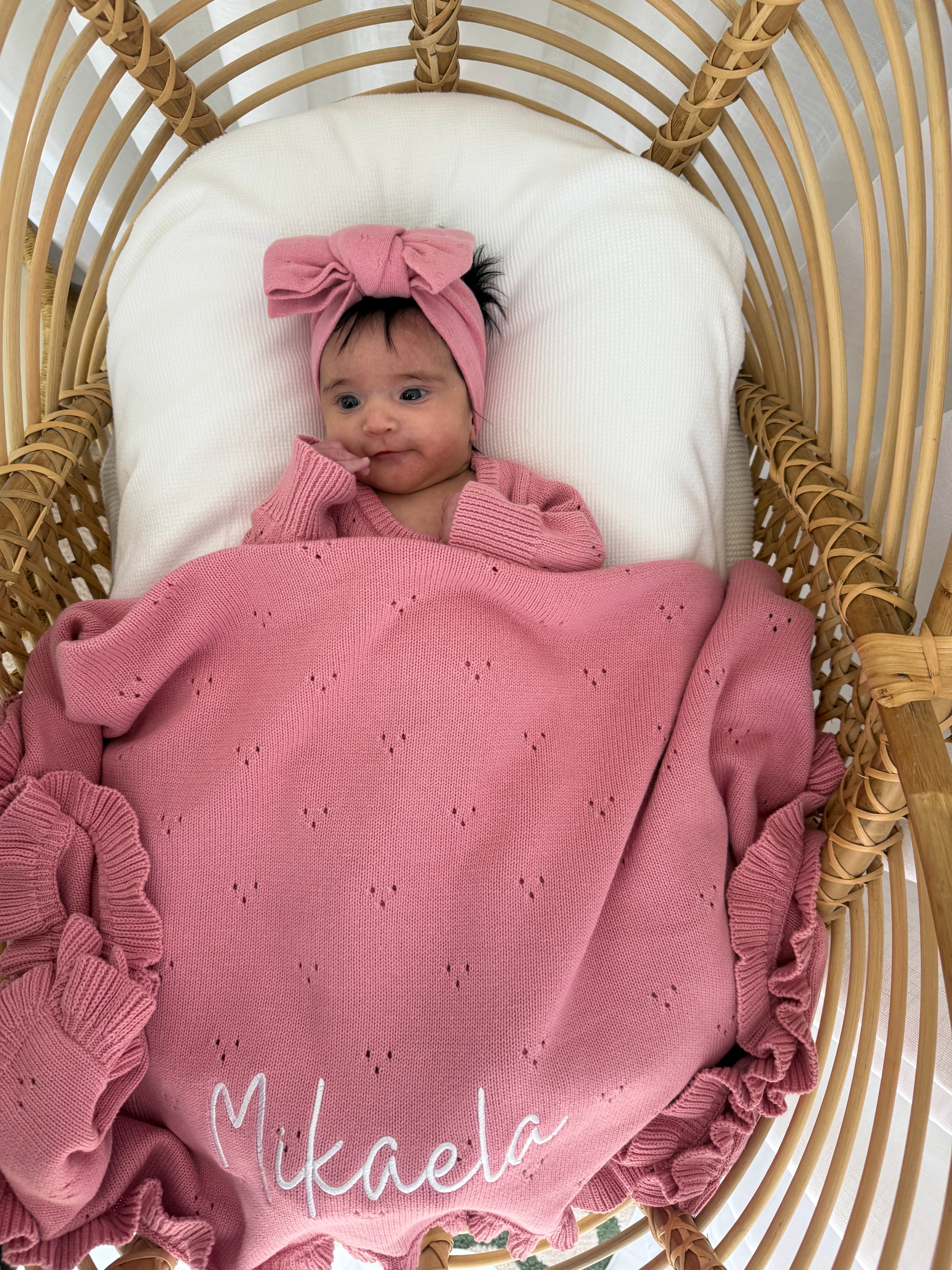 FRILL POINTELLE BABY BLANKET | WATERMELON PINK