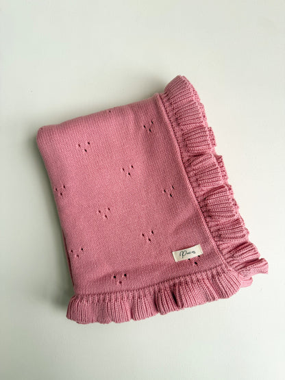 FRILL POINTELLE BABY BLANKET | WATERMELON PINK