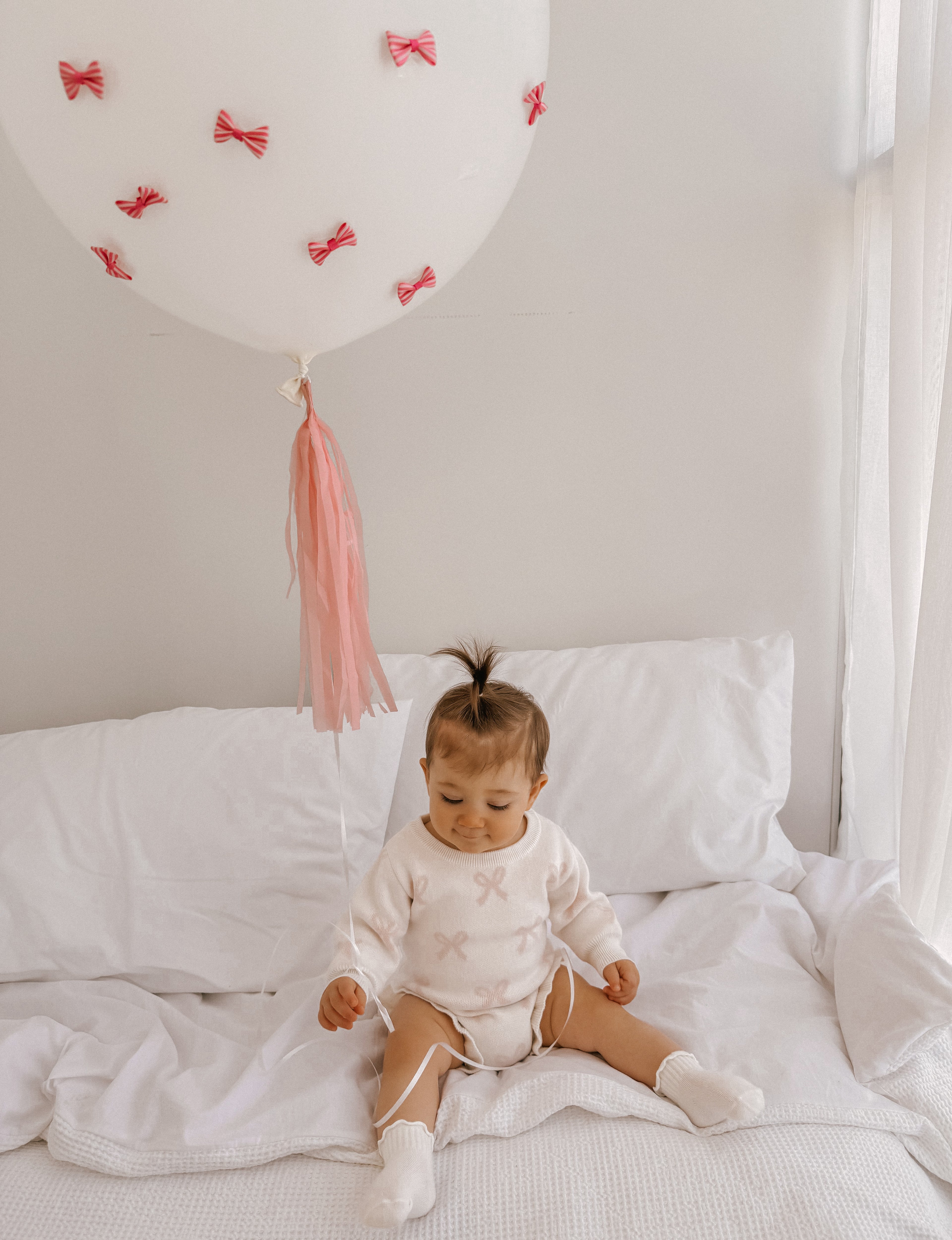 FRILL ROMPER | MILK + BABY PINK BOWS