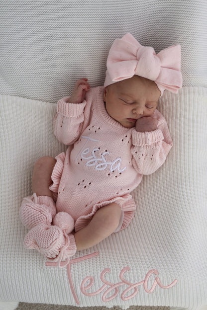 POINTELLE FRILL ROMPER - BABY PINK