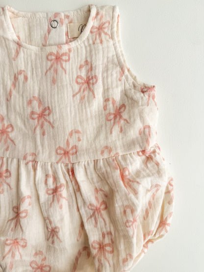 MUSLIN BOW CANDY CANE ROMPER
