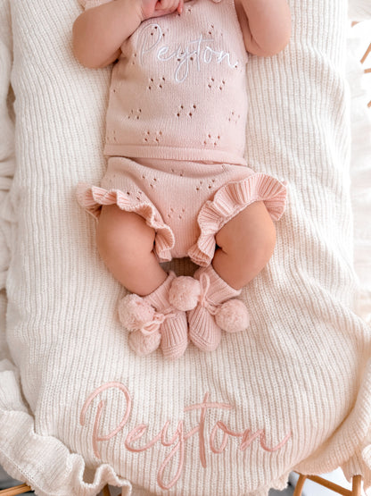 POINTELLE FRILL SET | BABY PINK