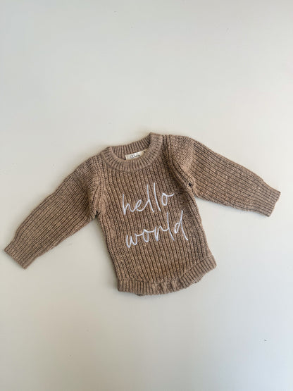 HELLO WORLD TEXTURED ROMPER | BROWN