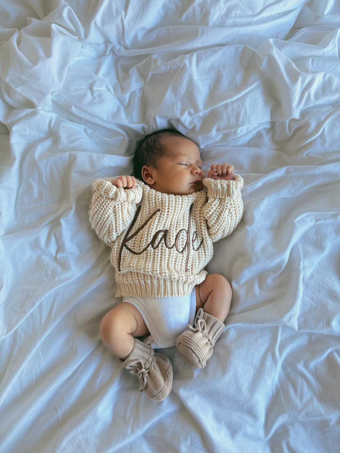 CUFF NEWBORN LACE BOOTIES - TEDDY BROWN