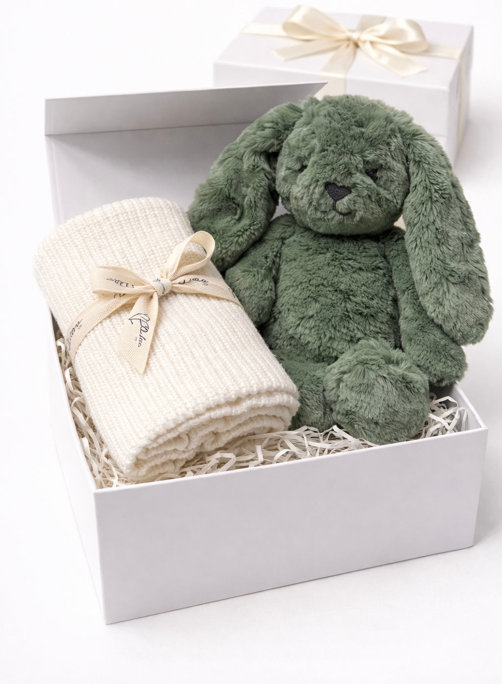 TEXTURED RIBBED BLANKET SNOW + SAGE BUNNY GIFT BOX
