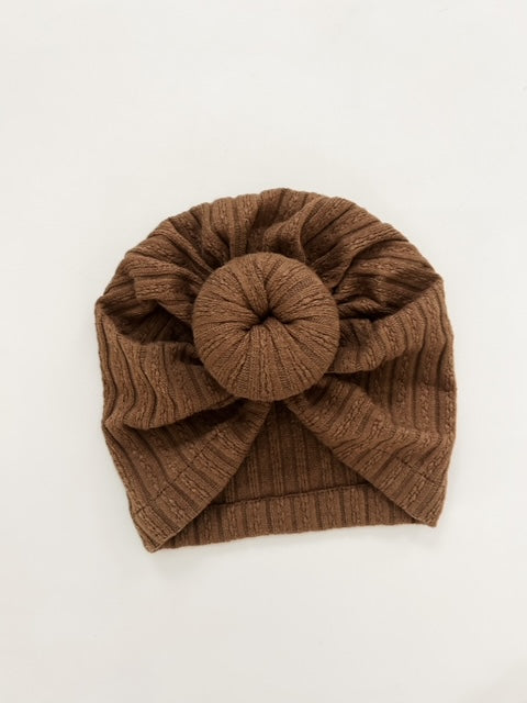 CABLE KNIT DONUT TURBAN - WARM BROWN