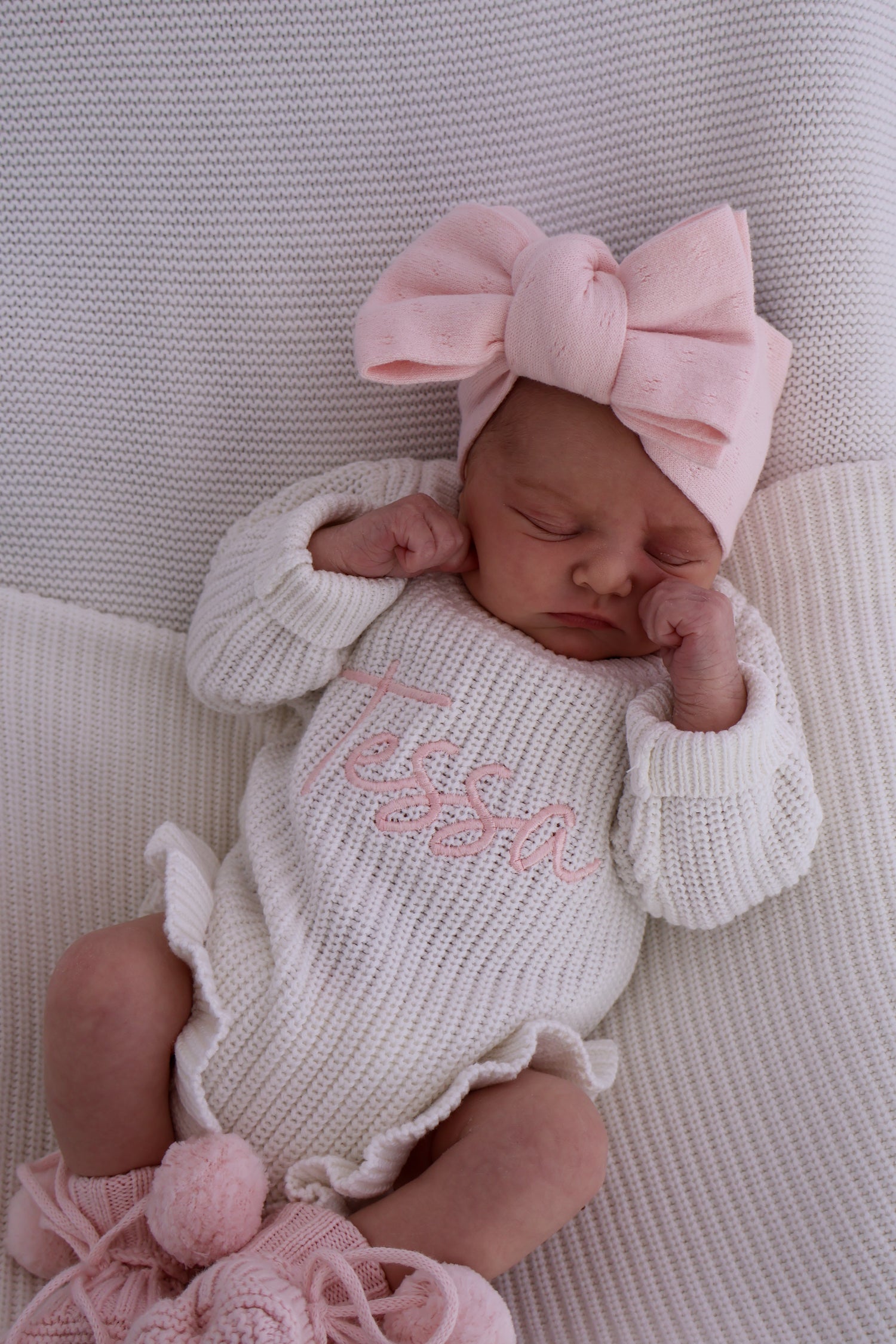 FINE POINTELLE KNIT BOW | BABY PINK