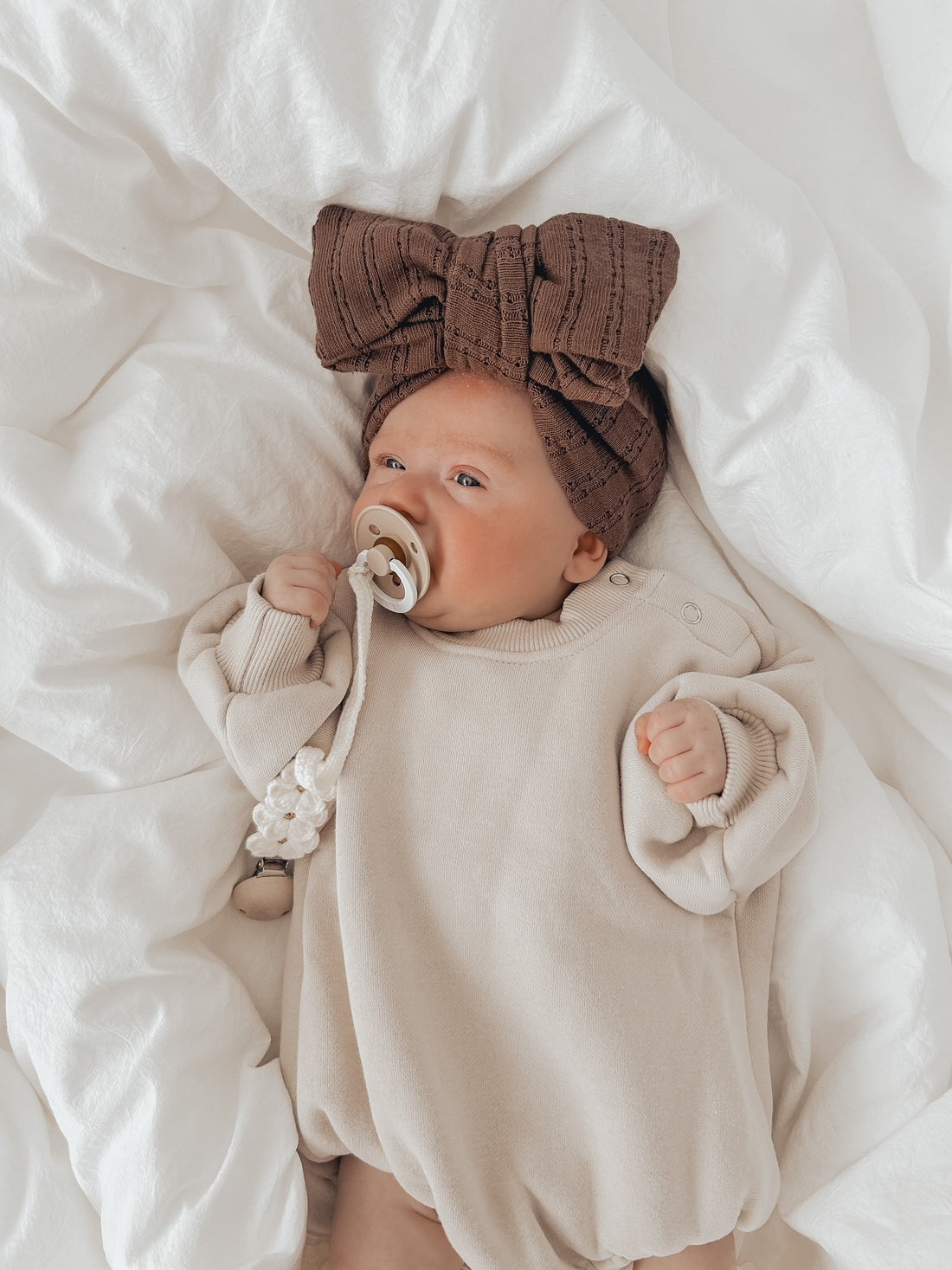 POINTELLE TOPKNOT BOW HEADBAND - CHOCOLATE