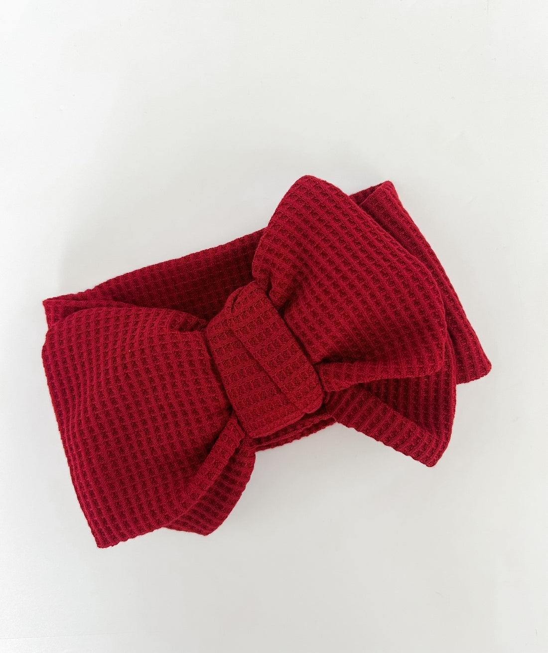 CHUNKY WAFFLE BOW HEADBAND - DEEP RED