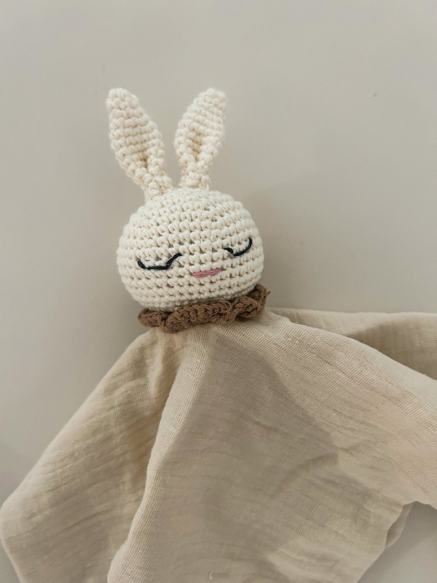 Cotton Knit Crochet Sleepy Bunny Blanket Soft Head Stuffed Bunny