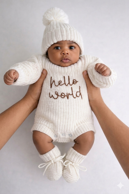 HELLO WORLD TEXTURED SNOW ROMPER