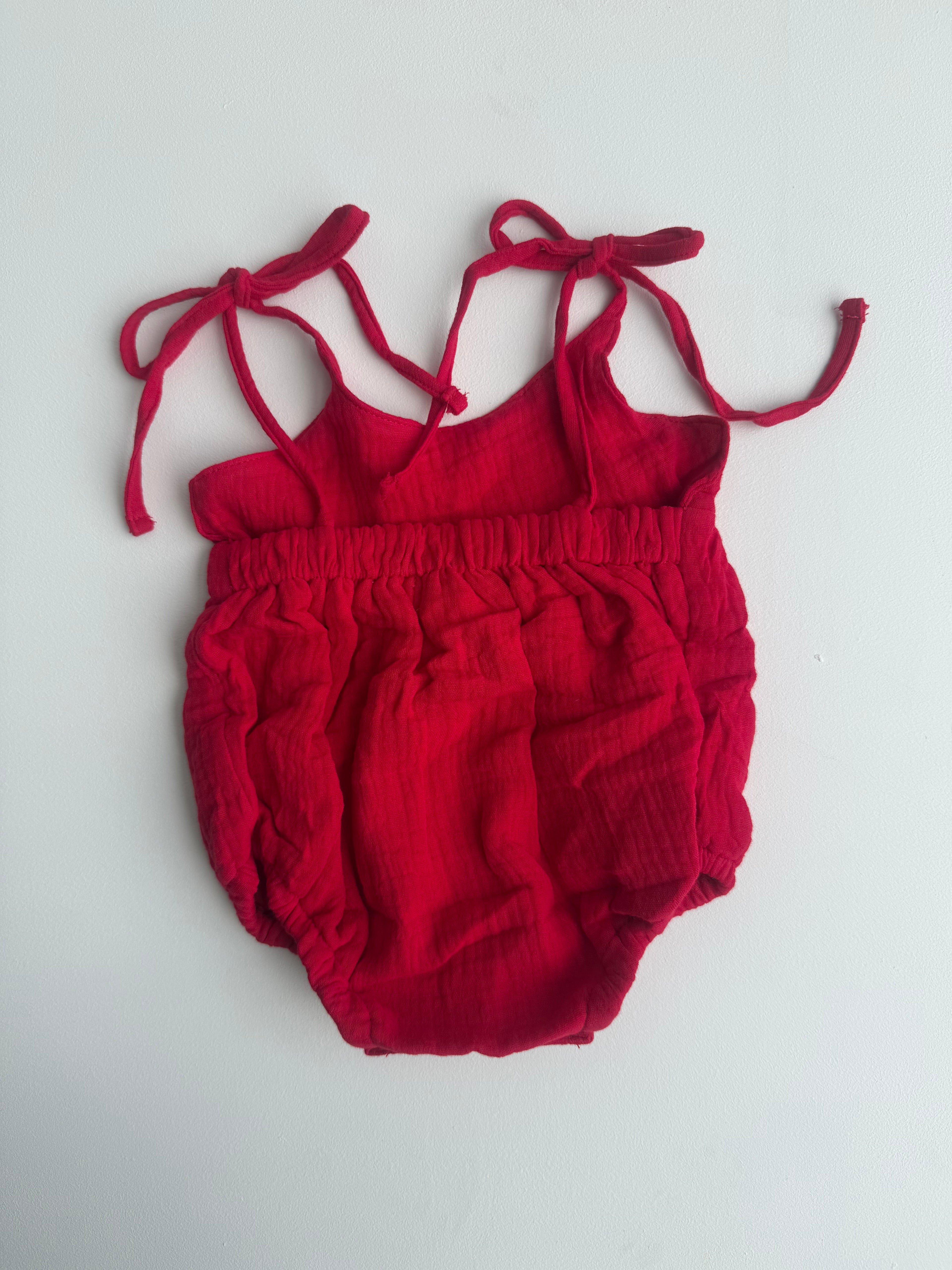 MUSLIN SUMMER ROMPER | RED