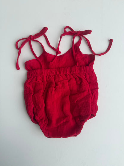MUSLIN SUMMER ROMPER | RED