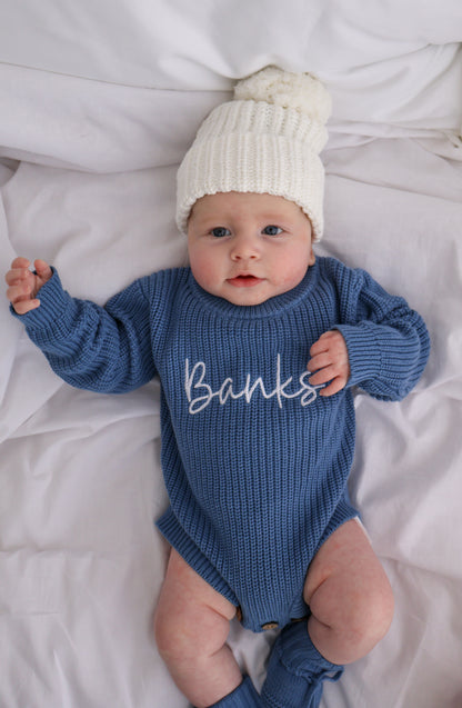 RIBBED KNIT ROMPER - COBALT BLUE