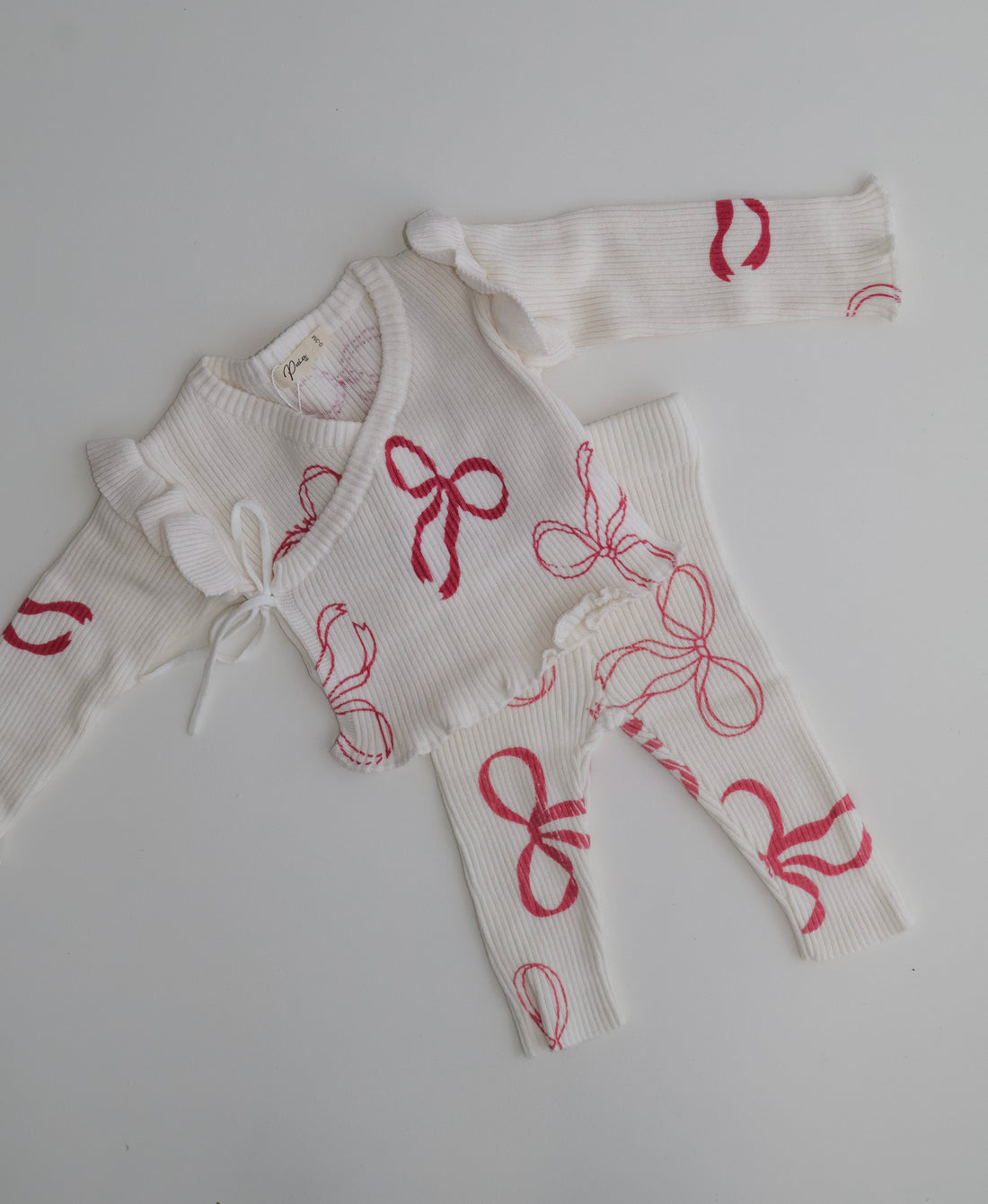 RIBBED RUFFLE KIMONO SET | ROSE RED BOWS