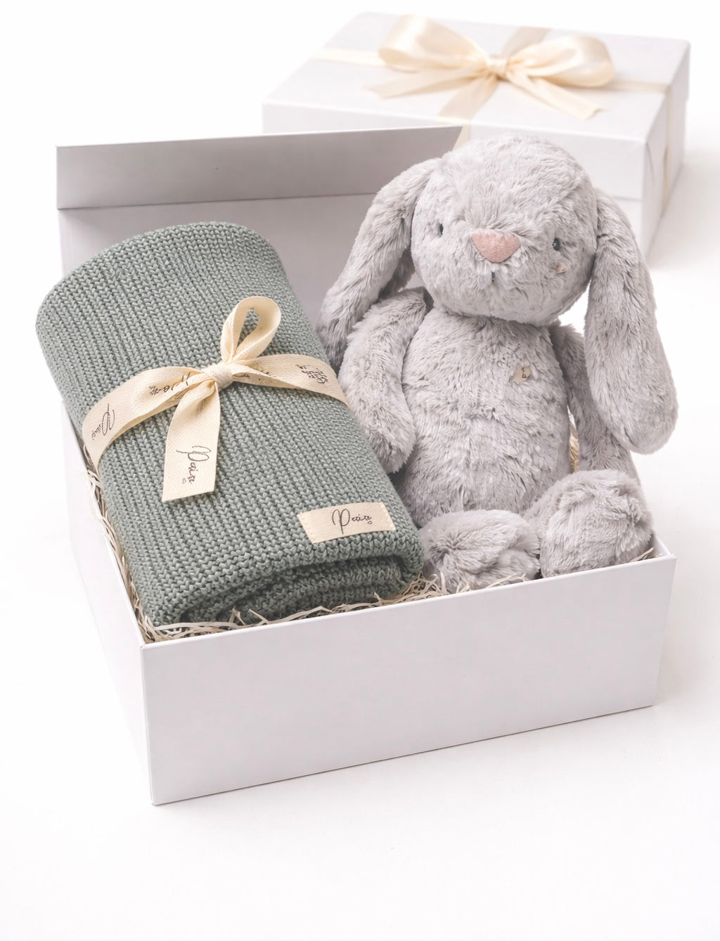 RIBBED BLANKET SEA + MOONBEAM BUNNY GIFT BOX