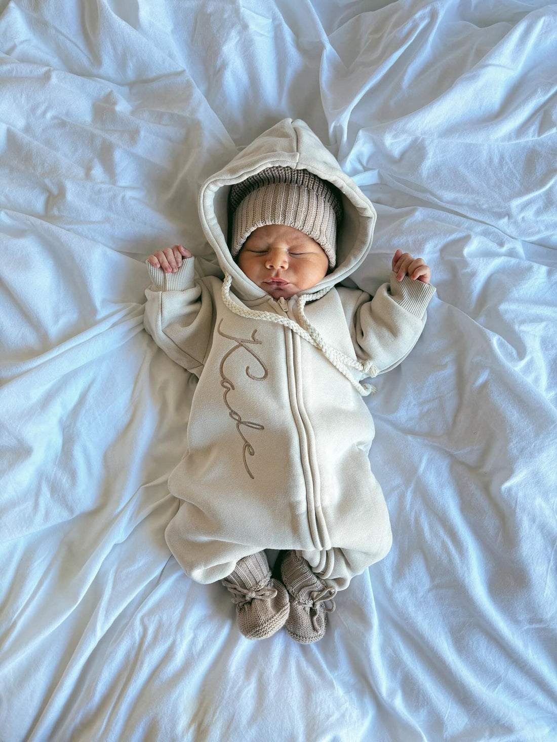 HOODED BUBBLE ROMPER - NATURAL